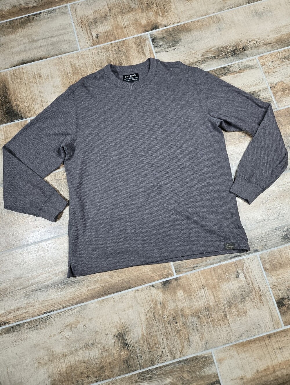 Filson Grey Waffle Knit Sweatshirt Size XL Crewneck 100% Cotton